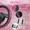 imageCAR PASS 11 PCS Bling Car Accessories for Women Sparkly Rhinestone Diamond Steering Wheel Cover Bling Seat Belt Cushion Glitter Shift Knob Cover Car Cup Holder Coaster Cute Interior Sets SilverPink Diamond