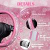 imageCAR PASS 11 PCS Bling Car Accessories for Women Sparkly Rhinestone Diamond Steering Wheel Cover Bling Seat Belt Cushion Glitter Shift Knob Cover Car Cup Holder Coaster Cute Interior Sets SilverAll Pink