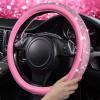 imageCAR PASS 11 PCS Bling Car Accessories for Women Sparkly Rhinestone Diamond Steering Wheel Cover Bling Seat Belt Cushion Glitter Shift Knob Cover Car Cup Holder Coaster Cute Interior Sets SilverPink Leather