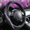 imageCAR PASS Bling Diamond Black Leather Steering Wheel Cover Studded Crystal Rhinestones Universal Fit 14quot 1215quot Glitter for Women Sparkle Girl Fit SuvsVansSedansCarTrucks Silver DiamondPurple Diamond
