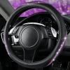 imageCAR PASS Bling Diamond Black Leather Steering Wheel Cover Studded Crystal Rhinestones Universal Fit 14quot 1215quot Glitter for Women Sparkle Girl Fit SuvsVansSedansCarTrucks Silver DiamondPurple Diamond