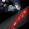 imageCAR PASS Bling Diamond Black Leather Steering Wheel Cover Studded Crystal Rhinestones Universal Fit 14quot 1215quot Glitter for Women Sparkle Girl Fit SuvsVansSedansCarTrucks Silver DiamondRed Diamond