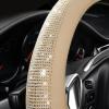 imageCAR PASS Bling Diamond Leather Steering Wheel Cover with Bling Sparkly Crystal Glitter Rhinestones Universal Fit 145in15in Car Wheel Protector for Women Girl Fit SuvsVansSedansCarTrucks SilverBeige Leather