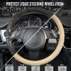 imageCAR PASS Bling Diamond Leather Steering Wheel Cover with Bling Sparkly Crystal Glitter Rhinestones Universal Fit 145in15in Car Wheel Protector for Women Girl Fit SuvsVansSedansCarTrucks SilverBeige Leather