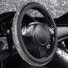 imageCAR PASS Bling Diamond Leather Steering Wheel Cover with Bling Sparkly Crystal Glitter Rhinestones Universal Fit 145in15in Car Wheel Protector for Women Girl Fit SuvsVansSedansCarTrucks SilverBlack Crystal Holder Silver Diamond