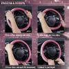 imageCAR PASS Bling Diamond Leather Steering Wheel Cover with Bling Sparkly Crystal Glitter Rhinestones Universal Fit 145in15in Car Wheel Protector for Women Girl Fit SuvsVansSedansCarTrucks SilverPink 36