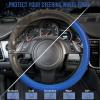 imageCAR PASS Bling Diamond Leather Steering Wheel Cover with Bling Sparkly Crystal Glitter Rhinestones Universal Fit 145in15in Car Wheel Protector for Women Girl Fit SuvsVansSedansCarTrucks SilverBlue Leather Diamond