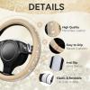 imageCAR PASS Bling Diamond Leather Steering Wheel Cover with Bling Sparkly Crystal Glitter Rhinestones Universal Fit 145in15in Car Wheel Protector for Women Girl Fit SuvsVansSedansCarTrucks SilverBeige Leather