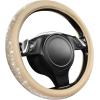 imageCAR PASS Bling Diamond Leather Steering Wheel Cover with Bling Sparkly Crystal Glitter Rhinestones Universal Fit 145in15in Car Wheel Protector for Women Girl Fit SuvsVansSedansCarTrucks SilverBeige Leather