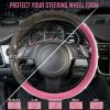 imageCAR PASS Bling Diamond Leather Steering Wheel Cover with Bling Sparkly Crystal Glitter Rhinestones Universal Fit 145in15in Car Wheel Protector for Women Girl Fit SuvsVansSedansCarTrucks SilverPink 36