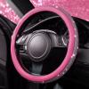 imageCAR PASS Bling Diamond Leather Steering Wheel Cover with Bling Sparkly Crystal Glitter Rhinestones Universal Fit 145in15in Car Wheel Protector for Women Girl Fit SuvsVansSedansCarTrucks SilverPink Leather Diamond