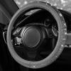 imageCAR PASS Bling Diamond Leather Steering Wheel Cover with Bling Sparkly Crystal Glitter Rhinestones Universal Fit 145in15in Car Wheel Protector for Women Girl Fit SuvsVansSedansCarTrucks SilverGray Diamond
