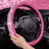 imageCAR PASS Bling Diamond Leather Steering Wheel Cover with Bling Sparkly Crystal Glitter Rhinestones Universal Fit 145in15in Car Wheel Protector for Women Girl Fit SuvsVansSedansCarTrucks SilverPink Leather Diamond