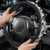 imageCAR PASS Bling Diamond Leather Steering Wheel Cover with Bling Sparkly Crystal Glitter Rhinestones Universal Fit 145in15in Car Wheel Protector for Women Girl Fit SuvsVansSedansCarTrucks SilverCow Diamond