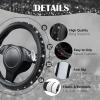 imageCAR PASS Bling Diamond Leather Steering Wheel Cover with Bling Sparkly Crystal Glitter Rhinestones Universal Fit 145in15in Car Wheel Protector for Women Girl Fit SuvsVansSedansCarTrucks SilverBlack Diamond on Velvet