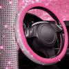 imageCAR PASS Bling Diamond Leather Steering Wheel Cover with Bling Sparkly Crystal Glitter Rhinestones Universal Fit 145in15in Car Wheel Protector for Women Girl Fit SuvsVansSedansCarTrucks SilverPink Leather Diamond
