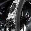 imageCAR PASS Bling Diamond Leather Steering Wheel Cover with Bling Sparkly Crystal Glitter Rhinestones Universal Fit 145in15in Car Wheel Protector for Women Girl Fit SuvsVansSedansCarTrucks SilverCow Diamond