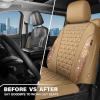 imageCAR PASS Bling Diamond Pink Leather Car Seat Covers Full Sets Interior Sets Waterproof Shining Glitter Sparkly Crystal Universal Armrest Fit for Automotive Truck SUV Cute Women Girl Pink RhinestoneBeige Diamond