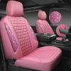 imageCAR PASS Bling Diamond Pink Leather Car Seat Covers Full Sets Interior Sets Waterproof Shining Glitter Sparkly Crystal Universal Armrest Fit for Automotive Truck SUV Cute Women Girl Pink RhinestonePink Diamond