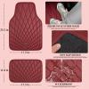 imageCAR PASS Faux Leather Floor Mats for Cars Luxury Waterproof All Weather Car Mats Full Set AntiSlip Deluxe Automotive Mats Universal Fit for Most SUVVansSedansTrucks 4 Piece All BlackBurgundy Red