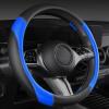 imageCAR PASS Faux Leather Steering Wheel Cover and Waterproof Car Floor MatsUniversal Car Combo Fit for 95 SedanSUVCars14515inch Sporty AntiSlip Safety Comfortable DesignAll BlackBlue