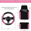 imageCAR PASS Faux Leather Steering Wheel Cover and Waterproof Car Floor MatsUniversal Car Combo Fit for 95 SedanSUVCars14515inch Sporty AntiSlip Safety Comfortable DesignAll BlackPink