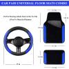 imageCAR PASS Faux Leather Steering Wheel Cover and Waterproof Car Floor MatsUniversal Car Combo Fit for 95 SedanSUVCars14515inch Sporty AntiSlip Safety Comfortable DesignAll BlackBlue