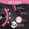 imageCAR PASS Faux Leather Steering Wheel Cover and Waterproof Car Floor MatsUniversal Car Combo Fit for 95 SedanSUVCars14515inch Sporty AntiSlip Safety Comfortable DesignAll BlackPink