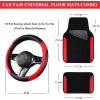 imageCAR PASS Faux Leather Steering Wheel Cover and Waterproof Car Floor MatsUniversal Car Combo Fit for 95 SedanSUVCars14515inch Sporty AntiSlip Safety Comfortable DesignAll BlackRed