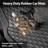 imageCAR PASS Heavy Duty Rubber Car Mats Deep Dish AllWeather Floor Mat for Car Full Set Durable AntiSlip 3D Rhombus Waterproof Trim to Fit Liner Universal Fit AutomotiveSedanSUVTruck 3 Piece BlackGray With Cargo Liners