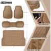 imageCAR PASS Heavy Duty Rubber Car Mats Deep Dish AllWeather Floor Mat for Car Full Set Durable AntiSlip 3D Rhombus Waterproof Trim to Fit Liner Universal Fit AutomotiveSedanSUVTruck 3 Piece BlackBeige With Cargo Liners