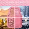 imageCAR PASS Heavy Duty Rubber Car Mats Deep Dish AllWeather Floor Mat for Car Full Set Durable AntiSlip 3D Rhombus Waterproof Trim to Fit Liner Universal Fit AutomotiveSedanSUVTruck 3 Piece BlackPink With Cargo Liners