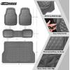 imageCAR PASS Heavy Duty Rubber Car Mats Deep Dish AllWeather Floor Mat for Car Full Set Durable AntiSlip 3D Rhombus Waterproof Trim to Fit Liner Universal Fit AutomotiveSedanSUVTruck 3 Piece BlackGray With Cargo Liners
