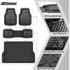 imageCAR PASS Heavy Duty Rubber Car Mats Deep Dish AllWeather Floor Mat for Car Full Set Durable AntiSlip 3D Rhombus Waterproof Trim to Fit Liner Universal Fit AutomotiveSedanSUVTruck 3 Piece BlackBlack With Cargo Liners