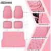 imageCAR PASS Heavy Duty Rubber Car Mats Deep Dish AllWeather Floor Mat for Car Full Set Durable AntiSlip 3D Rhombus Waterproof Trim to Fit Liner Universal Fit AutomotiveSedanSUVTruck 3 Piece BlackPink With Cargo Liners