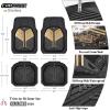 imageCAR PASS Heavy Duty Rubber Car Mats DeepDish Odorless Car Floor Mats All Weather Universal TrimtoFit for SUVs Trucks Sedans Waterproof AntiSlip 3 Pieces V12 BlackBlack and Champagne Gold