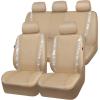 imageCAR PASS Leather Diamond Bling Car Seat Cover 2 Front Interior Sets Waterproof Universal Shining Glitter Crystal Sparkle Fit for 95 Automotive Truck SUV Cute Women Girl Black Silver RhinestoneBeige
