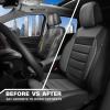 imageCAR PASS Leather Seat Covers Full Set Universal Water Resistant 3D Foam Back Support Luxury Comfort Automotive 5 Seat Covers All Season Fit for SUVSedanVan Airbag Compatible ElegancePure BlackGray Two Front