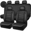 imageCAR PASS Leather Seat Covers Full Set Universal Water Resistant 3D Foam Back Support Luxury Comfort Automotive 5 Seat Covers All Season Fit for SUVSedanVan Airbag Compatible ElegancePure BlackAll Black