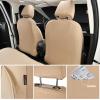 imageCAR PASS Leather Seat Covers Full Set Universal Water Resistant 3D Foam Back Support Luxury Comfort Automotive 5 Seat Covers All Season Fit for SUVSedanVan Airbag Compatible ElegancePure BlackAll Beige