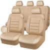 imageCAR PASS Leather Seat Covers Full Set Universal Water Resistant 3D Foam Back Support Luxury Comfort Automotive 5 Seat Covers All Season Fit for SUVSedanVan Airbag Compatible ElegancePure BlackAll Beige