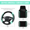 imageCAR PASS Leather Steering Wheel Cover and Waterproof Car Floor MatsMicrofiber Universal Car Combo Fit for 95 SedanSUVCars14515inch Sporty AntiSlip Safety Comfortable DesignCarbon Fiber BlackBlackMint