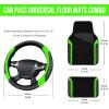 imageCAR PASS Leather Steering Wheel Cover and Waterproof Car Floor MatsMicrofiber Universal Car Combo Fit for 95 SedanSUVCars14515inch Sporty AntiSlip Safety Comfortable DesignCarbon Fiber BlackBlackFluorescence Green