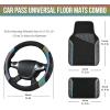 imageCAR PASS Leather Steering Wheel Cover and Waterproof Car Floor MatsMicrofiber Universal Car Combo Fit for 95 SedanSUVCars14515inch Sporty AntiSlip Safety Comfortable DesignCarbon Fiber BlackBlackReflective