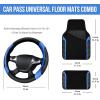imageCAR PASS Leather Steering Wheel Cover and Waterproof Car Floor MatsMicrofiber Universal Car Combo Fit for 95 SedanSUVCars14515inch Sporty AntiSlip Safety Comfortable DesignCarbon Fiber BlackBlackBlue