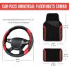 imageCAR PASS Leather Steering Wheel Cover and Waterproof Car Floor MatsMicrofiber Universal Car Combo Fit for 95 SedanSUVCars14515inch Sporty AntiSlip Safety Comfortable DesignCarbon Fiber BlackBlackRed
