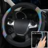 imageCAR PASS Leather Steering Wheel Cover and Waterproof Car Floor MatsMicrofiber Universal Car Combo Fit for 95 SedanSUVCars14515inch Sporty AntiSlip Safety Comfortable DesignCarbon Fiber BlackBlackReflective