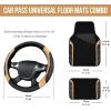 imageCAR PASS Leather Steering Wheel Cover and Waterproof Car Floor MatsMicrofiber Universal Car Combo Fit for 95 SedanSUVCars14515inch Sporty AntiSlip Safety Comfortable DesignCarbon Fiber BlackBlackBeige