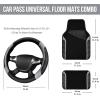 imageCAR PASS Leather Steering Wheel Cover and Waterproof Car Floor MatsMicrofiber Universal Car Combo Fit for 95 SedanSUVCars14515inch Sporty AntiSlip Safety Comfortable DesignCarbon Fiber BlackBlackGray