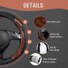 imageCAR PASS Line Rider Microfiber Leather Sporty Steering Wheel Cover Universal Fits for 95 TruckSUVCars14515inch AntiSlip Safety Comfortable Desgin BlackGrayBlack Wood Grain